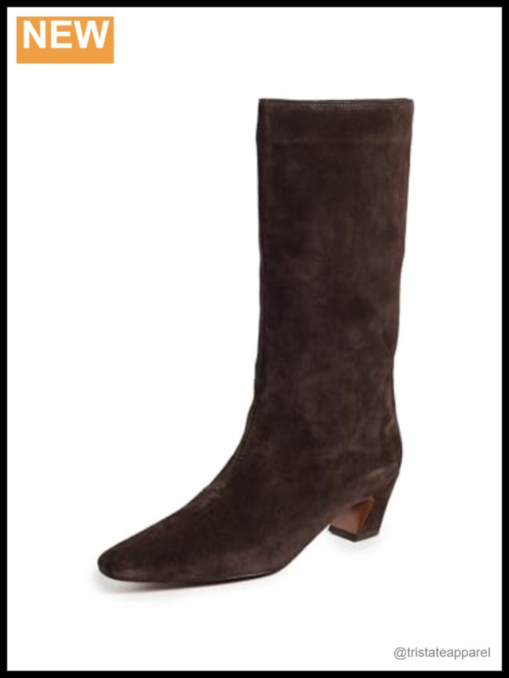 Leather Pointed Toe Knee High Pull-On Block Heeled Boots